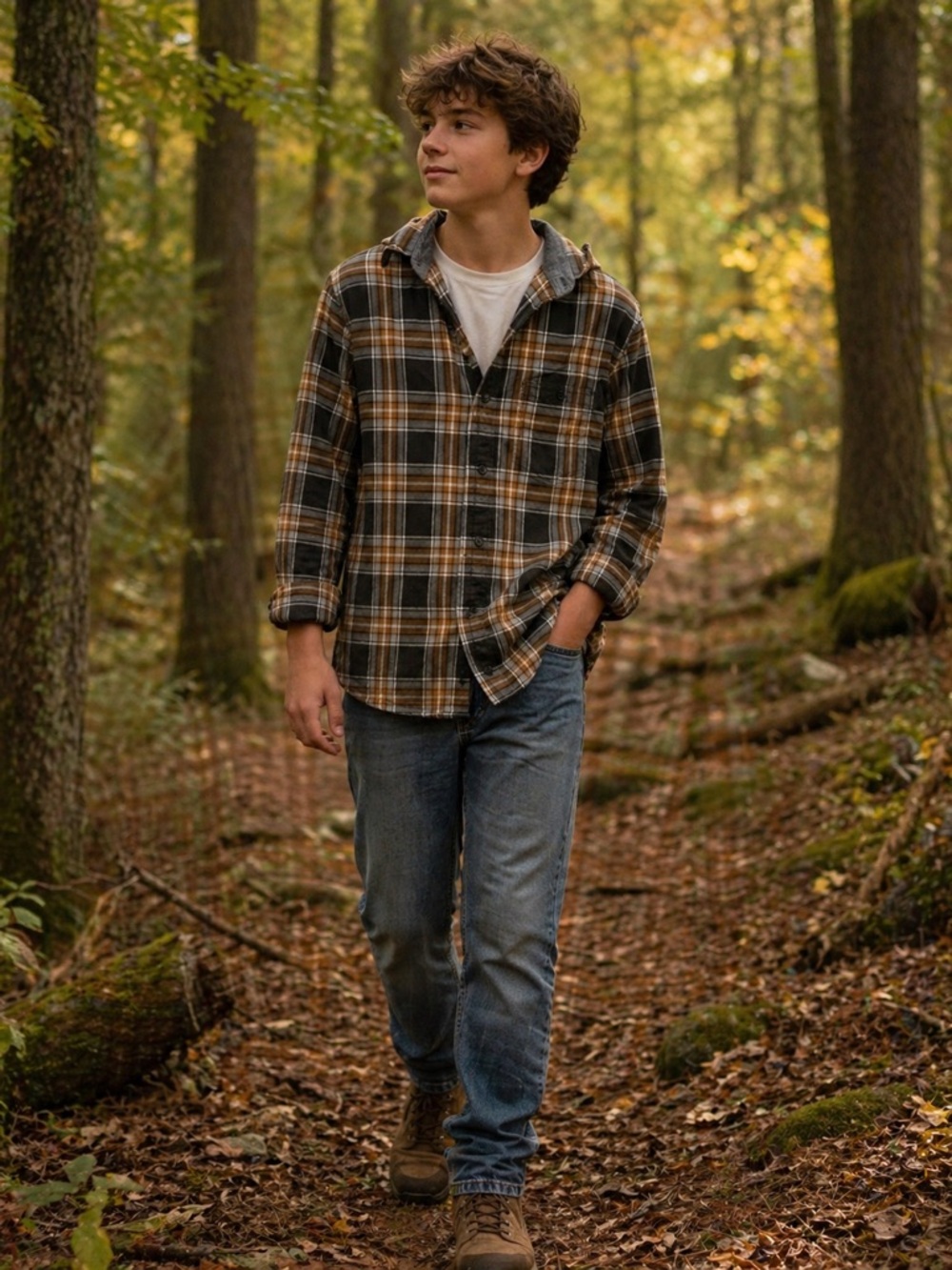 Men's Plaid Shirt Jacket - Brown & Black Plaid